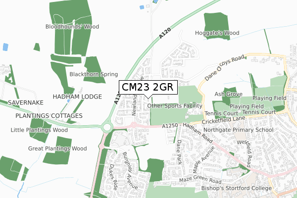 CM23 2GR map - small scale - OS Open Zoomstack (Ordnance Survey)