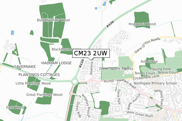 CM23 2UW map - small scale - OS Open Zoomstack (Ordnance Survey)