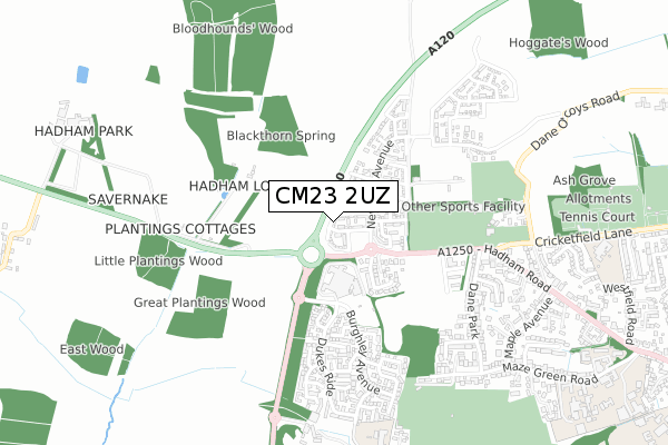 CM23 2UZ map - small scale - OS Open Zoomstack (Ordnance Survey)