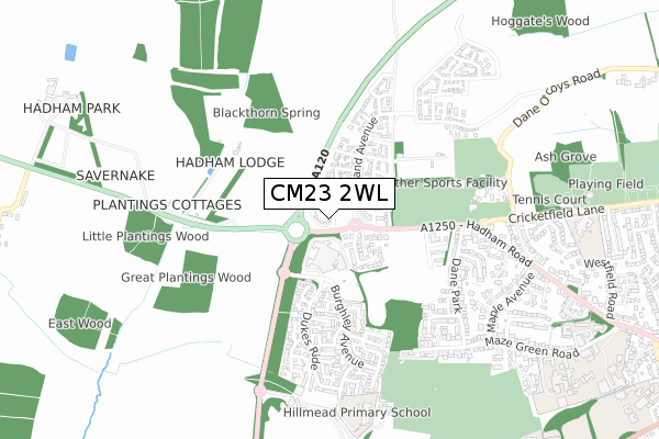 CM23 2WL map - small scale - OS Open Zoomstack (Ordnance Survey)