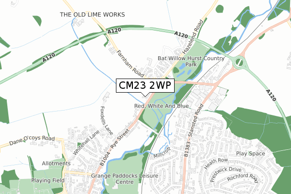 CM23 2WP map - small scale - OS Open Zoomstack (Ordnance Survey)