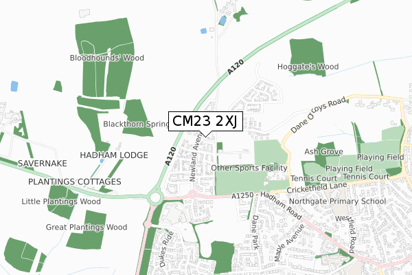 CM23 2XJ map - small scale - OS Open Zoomstack (Ordnance Survey)
