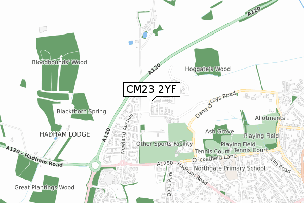 CM23 2YF map - small scale - OS Open Zoomstack (Ordnance Survey)