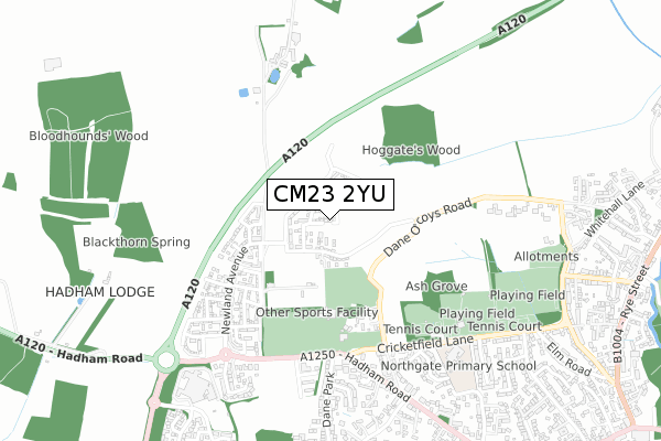 CM23 2YU map - small scale - OS Open Zoomstack (Ordnance Survey)