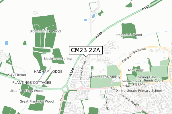 CM23 2ZA map - small scale - OS Open Zoomstack (Ordnance Survey)