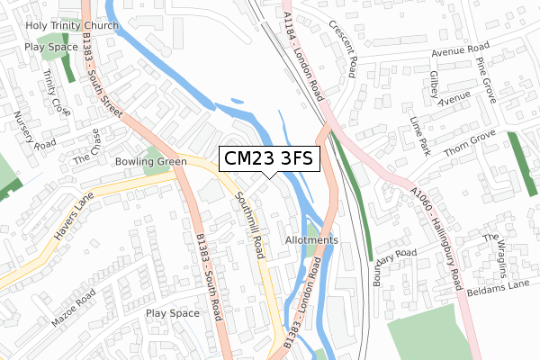 CM23 3FS map - large scale - OS Open Zoomstack (Ordnance Survey)