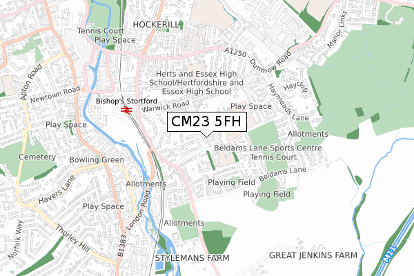 CM23 5FH map - small scale - OS Open Zoomstack (Ordnance Survey)