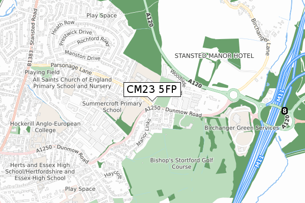 CM23 5FP map - small scale - OS Open Zoomstack (Ordnance Survey)