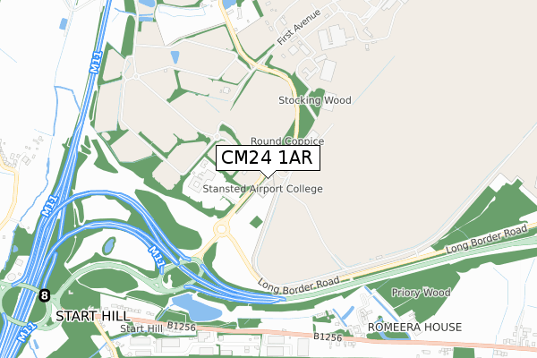 CM24 1AR map - small scale - OS Open Zoomstack (Ordnance Survey)