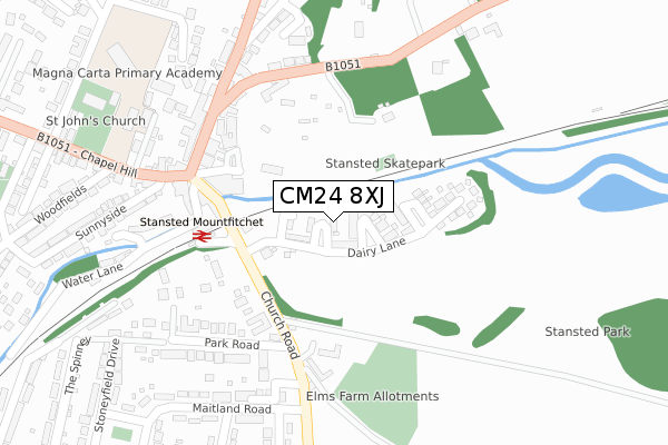 CM24 8XJ map - large scale - OS Open Zoomstack (Ordnance Survey)