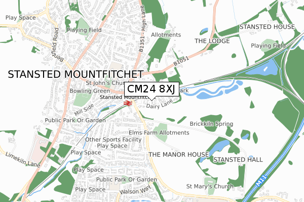 CM24 8XJ map - small scale - OS Open Zoomstack (Ordnance Survey)