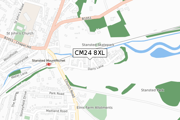 CM24 8XL map - large scale - OS Open Zoomstack (Ordnance Survey)