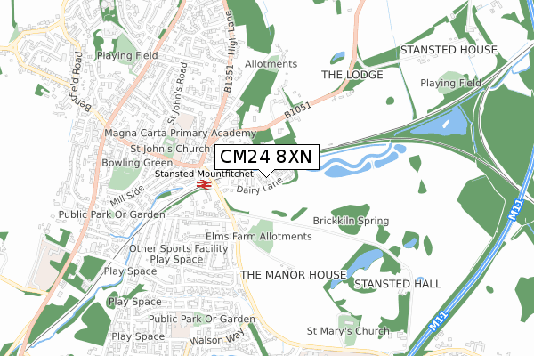 CM24 8XN map - small scale - OS Open Zoomstack (Ordnance Survey)
