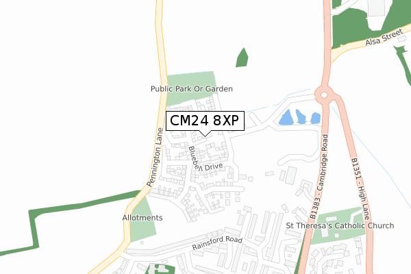 CM24 8XP map - large scale - OS Open Zoomstack (Ordnance Survey)