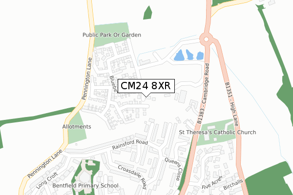 CM24 8XR map - large scale - OS Open Zoomstack (Ordnance Survey)