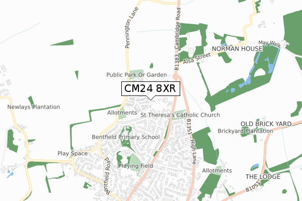 CM24 8XR map - small scale - OS Open Zoomstack (Ordnance Survey)