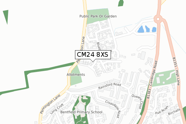 CM24 8XS map - large scale - OS Open Zoomstack (Ordnance Survey)