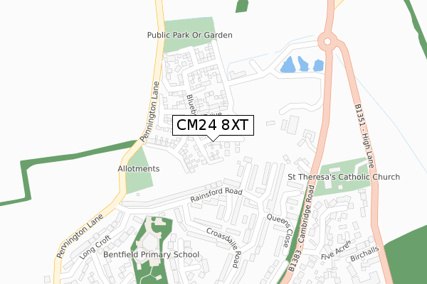 CM24 8XT map - large scale - OS Open Zoomstack (Ordnance Survey)