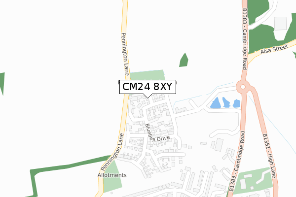 CM24 8XY map - large scale - OS Open Zoomstack (Ordnance Survey)