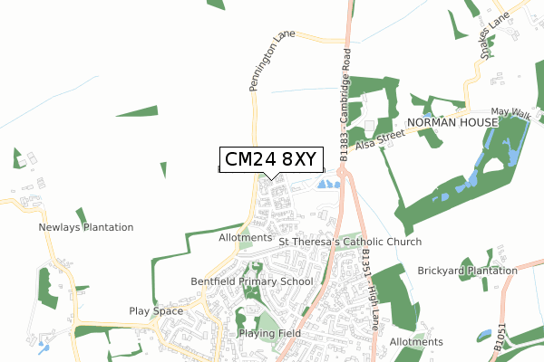 CM24 8XY map - small scale - OS Open Zoomstack (Ordnance Survey)