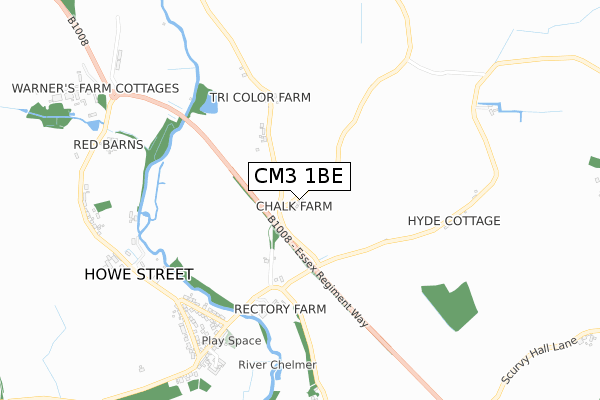 CM3 1BE map - small scale - OS Open Zoomstack (Ordnance Survey)