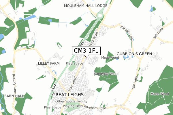 CM3 1FL map - small scale - OS Open Zoomstack (Ordnance Survey)