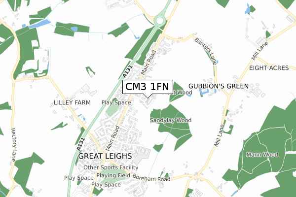 CM3 1FN map - small scale - OS Open Zoomstack (Ordnance Survey)