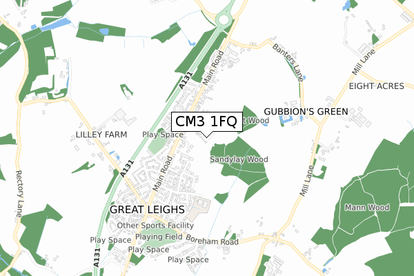 CM3 1FQ map - small scale - OS Open Zoomstack (Ordnance Survey)