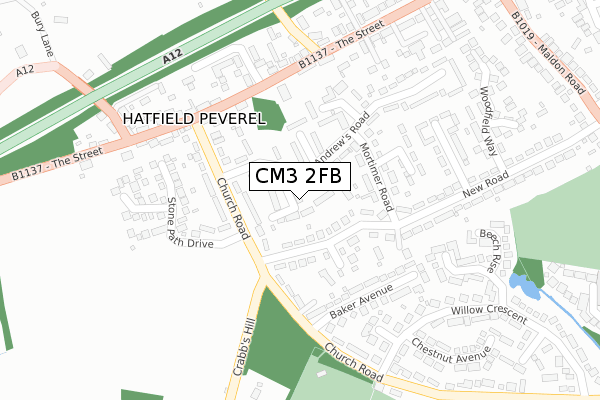 CM3 2FB map - large scale - OS Open Zoomstack (Ordnance Survey)