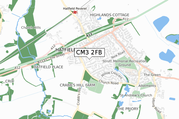 CM3 2FB map - small scale - OS Open Zoomstack (Ordnance Survey)