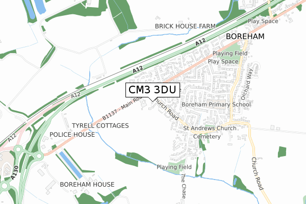 CM3 3DU map - small scale - OS Open Zoomstack (Ordnance Survey)