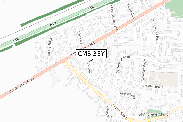 CM3 3EY map - large scale - OS Open Zoomstack (Ordnance Survey)
