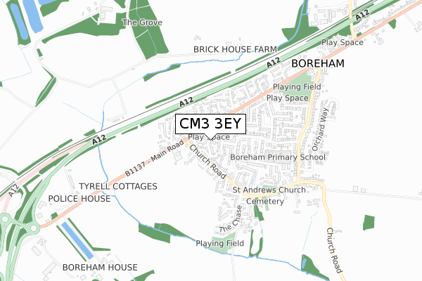 CM3 3EY map - small scale - OS Open Zoomstack (Ordnance Survey)
