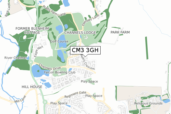 CM3 3GH map - small scale - OS Open Zoomstack (Ordnance Survey)