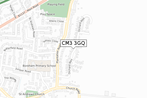 CM3 3GQ map - large scale - OS Open Zoomstack (Ordnance Survey)