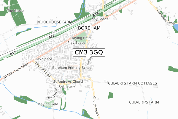 CM3 3GQ map - small scale - OS Open Zoomstack (Ordnance Survey)