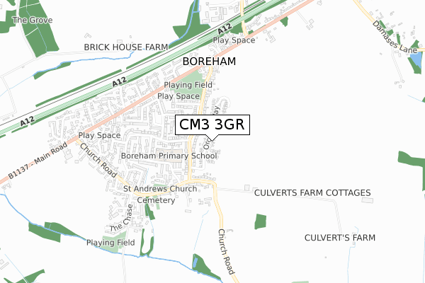 CM3 3GR map - small scale - OS Open Zoomstack (Ordnance Survey)