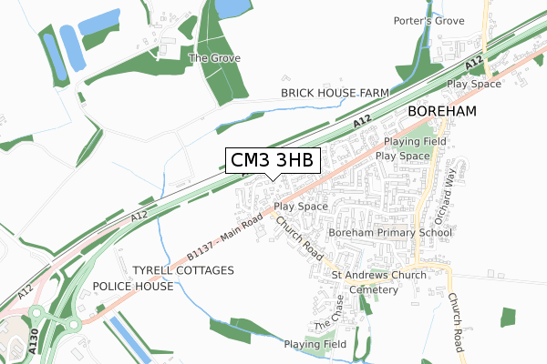 CM3 3HB map - small scale - OS Open Zoomstack (Ordnance Survey)