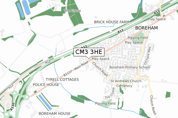 CM3 3HE map - small scale - OS Open Zoomstack (Ordnance Survey)