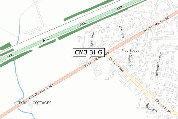 CM3 3HG map - large scale - OS Open Zoomstack (Ordnance Survey)