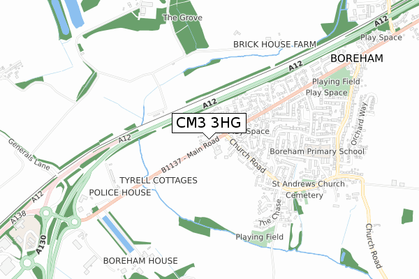 CM3 3HG map - small scale - OS Open Zoomstack (Ordnance Survey)