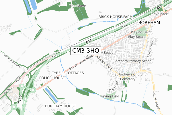 CM3 3HQ map - small scale - OS Open Zoomstack (Ordnance Survey)