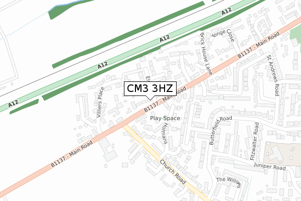 CM3 3HZ map - large scale - OS Open Zoomstack (Ordnance Survey)