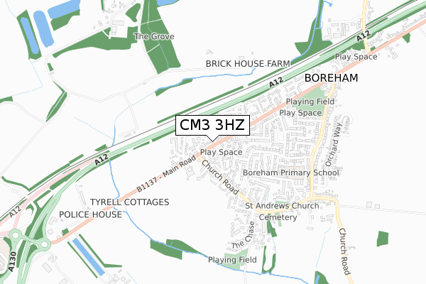 CM3 3HZ map - small scale - OS Open Zoomstack (Ordnance Survey)