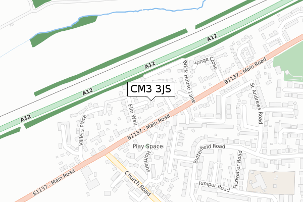 CM3 3JS map - large scale - OS Open Zoomstack (Ordnance Survey)