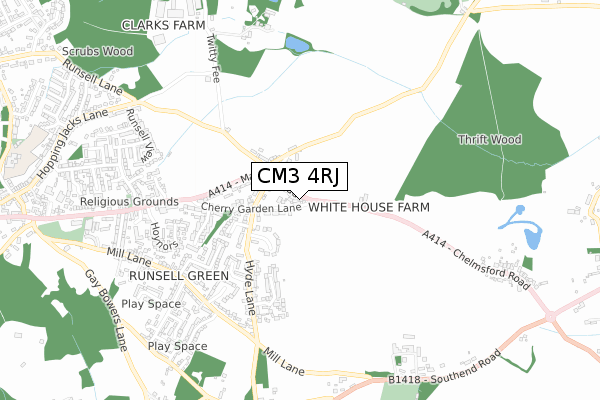 CM3 4RJ map - small scale - OS Open Zoomstack (Ordnance Survey)