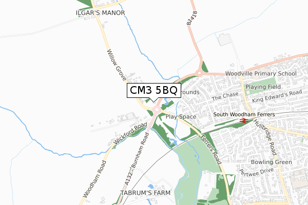 CM3 5BQ map - small scale - OS Open Zoomstack (Ordnance Survey)