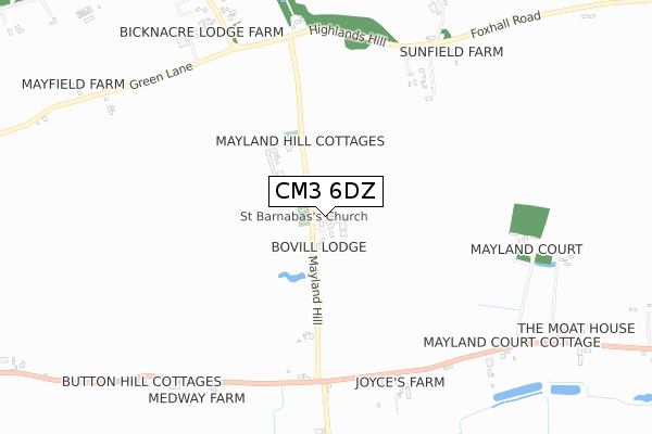 CM3 6DZ map - small scale - OS Open Zoomstack (Ordnance Survey)