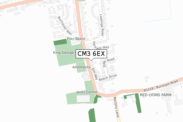 CM3 6EX map - large scale - OS Open Zoomstack (Ordnance Survey)