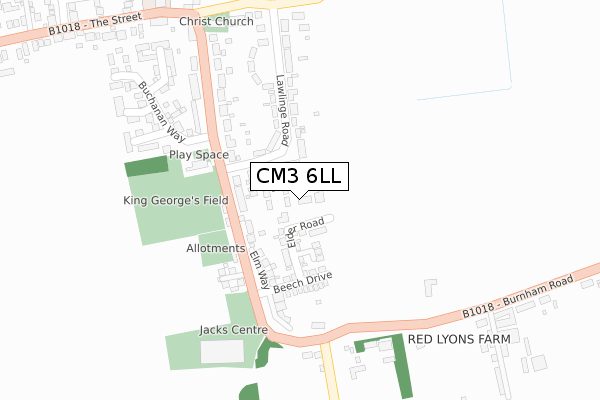 CM3 6LL map - large scale - OS Open Zoomstack (Ordnance Survey)
